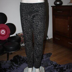 Calvin Klein Knit Leopard Print Legging Ankle Pants L Brown Black Grey Pull On